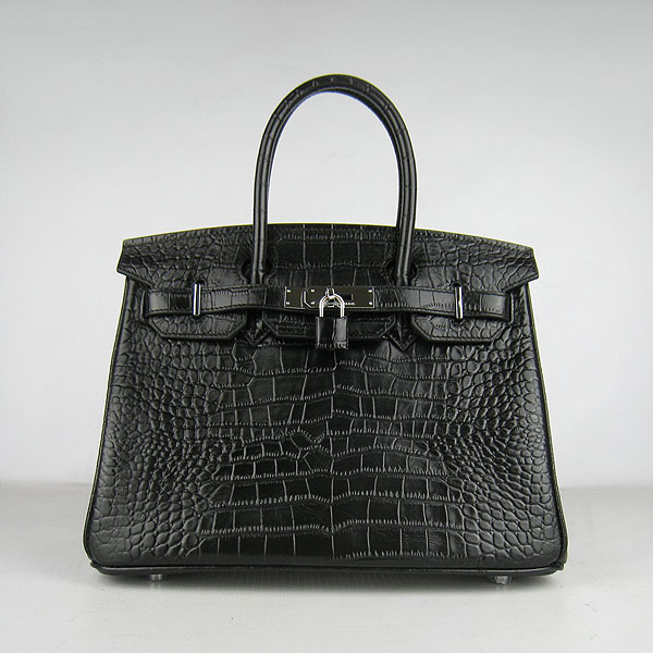 Replica Hermes Birkin 30cm Crocodile Veins Bag Black 6088 On Sale